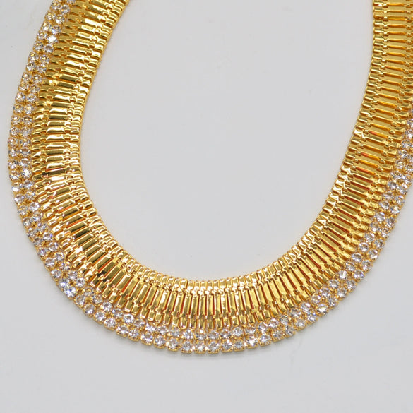 Alloy Gold Strap Diamond Necklace Mid Ancient Vintage Choker For Women