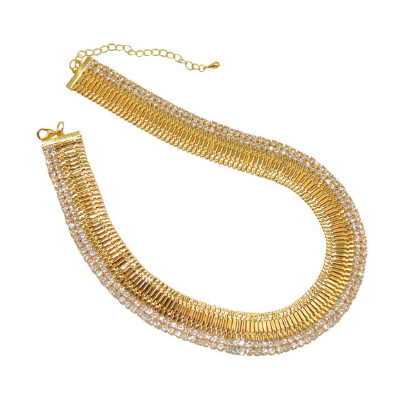 Alloy Gold Strap Diamond Necklace Mid Ancient Vintage Choker For Women