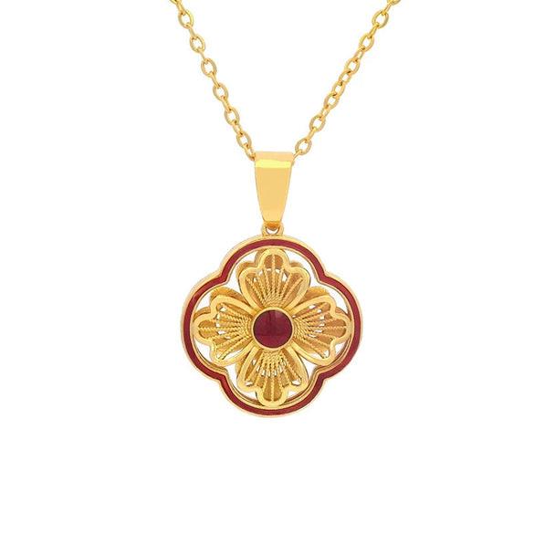 Alloy Goldplated Dripping Oil Hollow Filigree Pendant Necklace For Women
