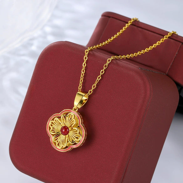 Alloy Goldplated Dripping Oil Hollow Filigree Pendant Necklace For Women
