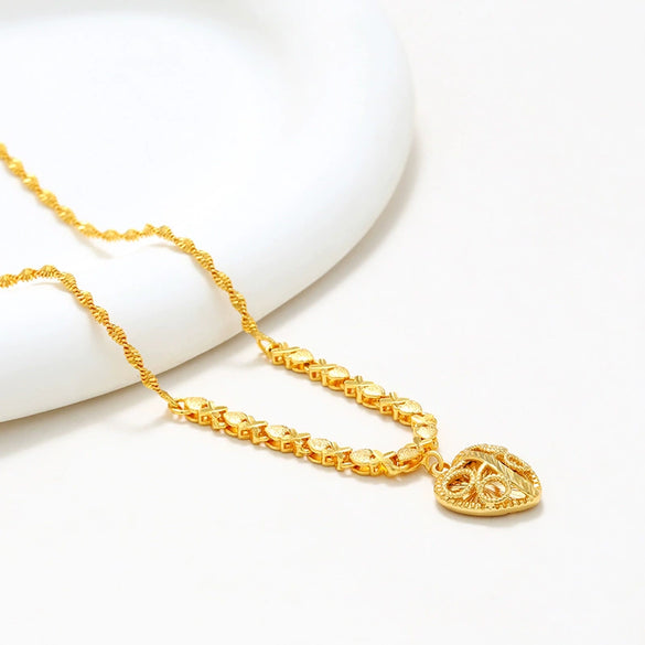 Alloy Goldplated Heartshaped Pendant Water Wave Chain Necklace For Women