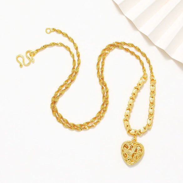 Alloy Goldplated Heartshaped Pendant Water Wave Chain Necklace For Women
