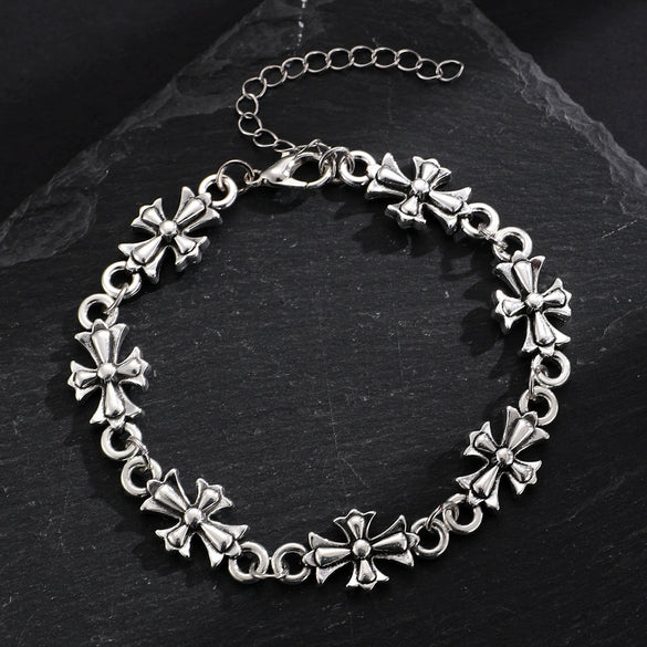 Alloy Gothic Cross Bracelet With Electroplating Crown And Roman Numerals Pattern Retro Dark Style Unisex