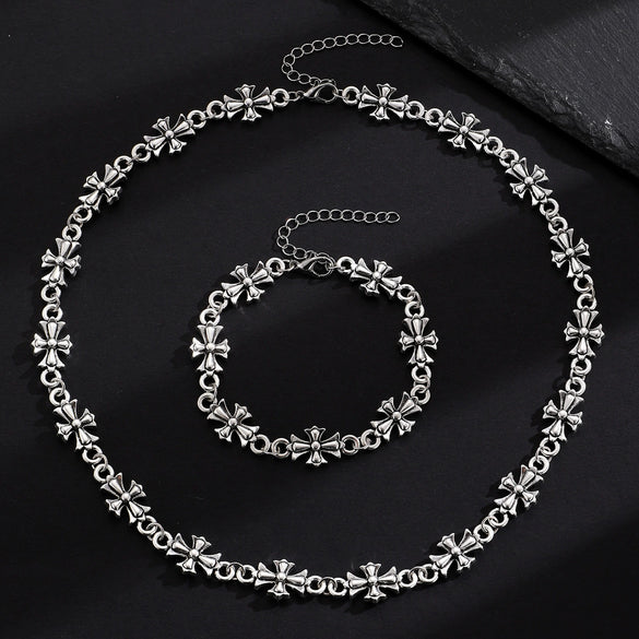 Alloy Gothic Cross Bracelet With Electroplating Crown And Roman Numerals Pattern Retro Dark Style Unisex