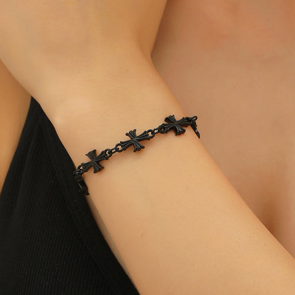 Alloy Gothic Cross Bracelet With Electroplating Crown And Roman Numerals Pattern Retro Dark Style Unisex