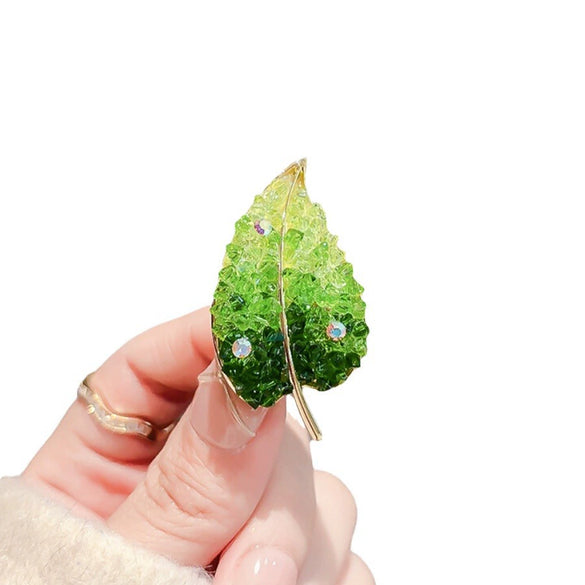 Alloy Green Leaf And Flower Brooch With Electroplating For Women