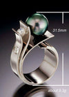 Alloy Green Shell Pearl Ring With Geometric Pattern And Diamond For Women