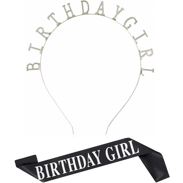 Alloy Hair Band Shoulder Strap Etiquette Band Set With Birthday Girl Pattern And Electroplating Treatment For Women