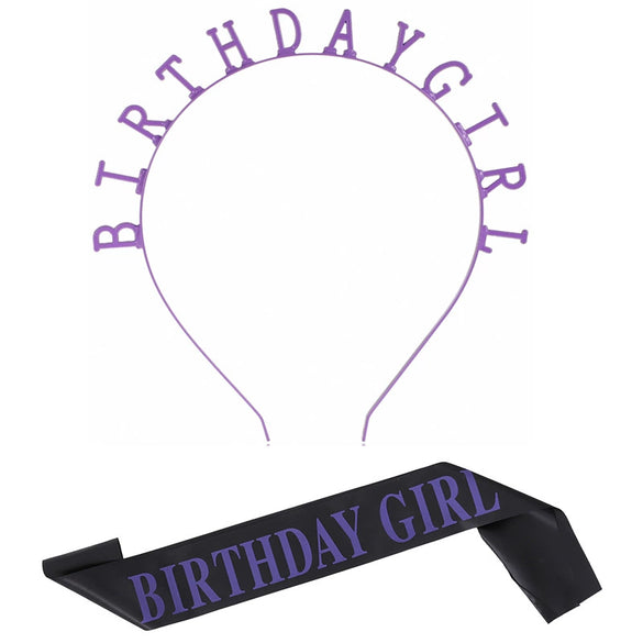 Alloy Hair Band Shoulder Strap Etiquette Band Set With Birthday Girl Pattern And Electroplating Treatment For Women