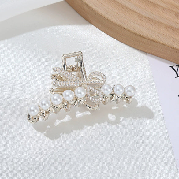 Alloy Hairpin Elegant Diamond Pearl Cross Double Classic Inlay Design