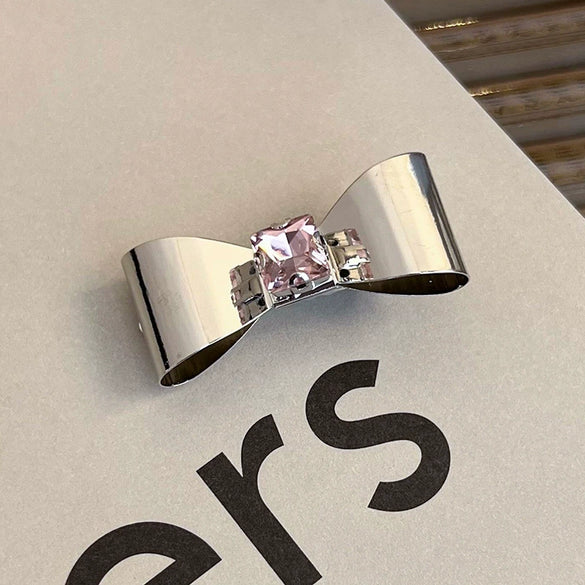 Alloy Hairpin With Rhinestone For Women Pink Love Style Duckbill Clip