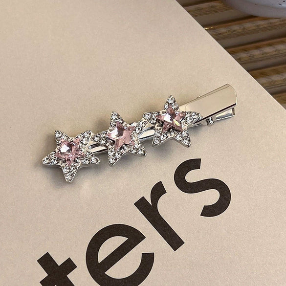 Alloy Hairpin With Rhinestone For Women Pink Love Style Duckbill Clip