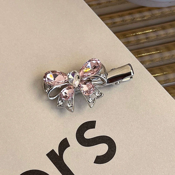 Alloy Hairpin With Rhinestone For Women Pink Love Style Duckbill Clip