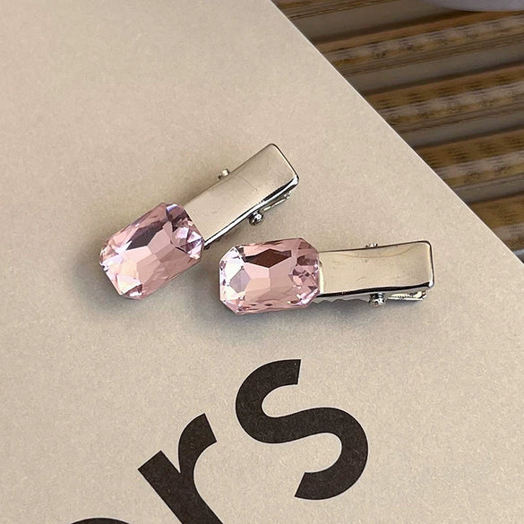 Alloy Hairpin With Rhinestone For Women Pink Love Style Duckbill Clip