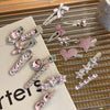 Alloy Hairpin With Rhinestone For Women Pink Love Style Duckbill Clip