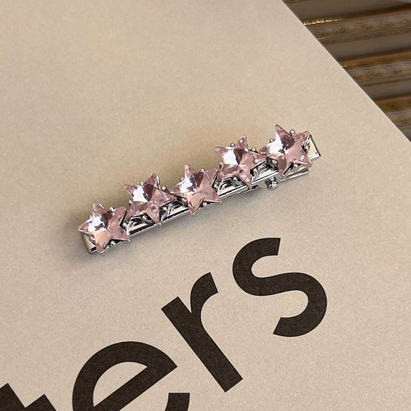 Alloy Hairpin With Rhinestone For Women Pink Love Style Duckbill Clip