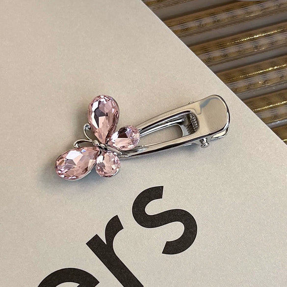 Alloy Hairpin With Rhinestone For Women Pink Love Style Duckbill Clip