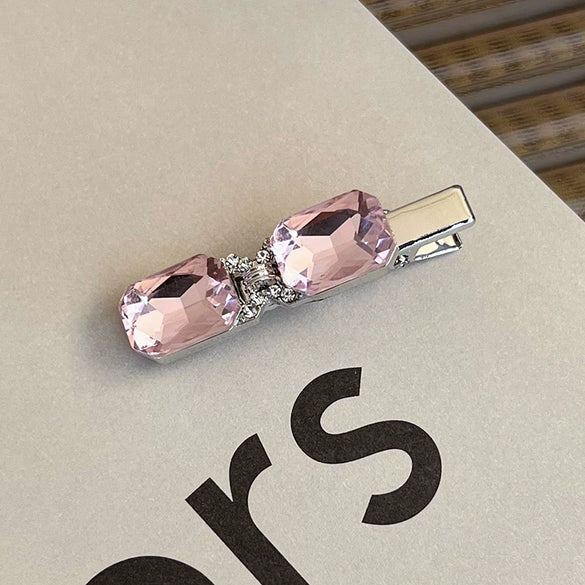 Alloy Hairpin With Rhinestone For Women Pink Love Style Duckbill Clip