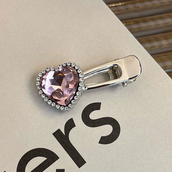 Alloy Hairpin With Rhinestone For Women Pink Love Style Duckbill Clip