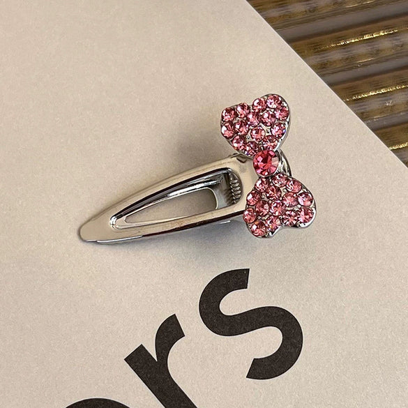 Alloy Hairpin With Rhinestone For Women Pink Love Style Duckbill Clip