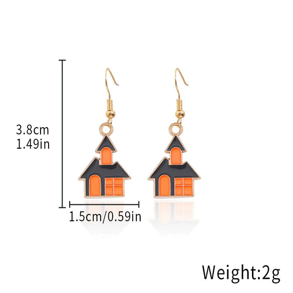 Alloy Halloween Earrings With Geometric Pattern Spider Spider Web Wizard Hat Black Cat Eye Beads Demon Witch Electroplated For Women