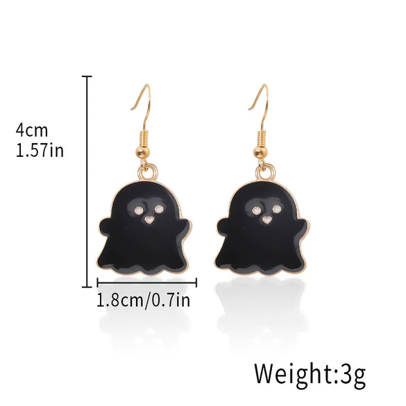 Alloy Halloween Earrings With Geometric Pattern Spider Spider Web Wizard Hat Black Cat Eye Beads Demon Witch Electroplated For Women