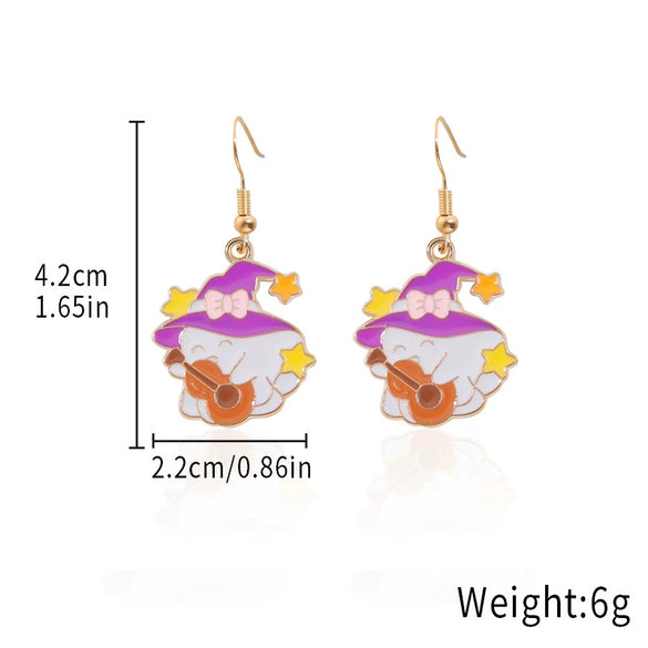 Alloy Halloween Earrings With Geometric Pattern Spider Spider Web Wizard Hat Black Cat Eye Beads Demon Witch Electroplated For Women