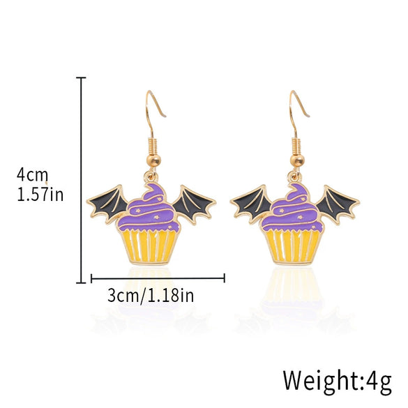 Alloy Halloween Earrings With Geometric Pattern Spider Spider Web Wizard Hat Black Cat Eye Beads Demon Witch Electroplated For Women