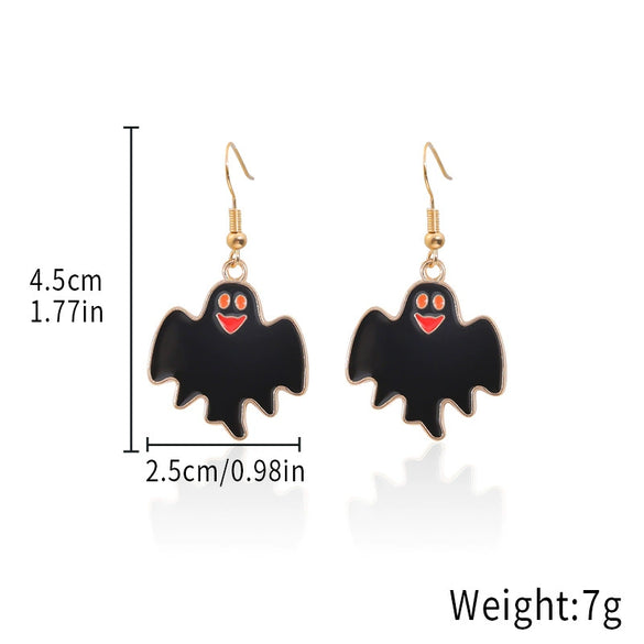 Alloy Halloween Earrings With Geometric Pattern Spider Spider Web Wizard Hat Black Cat Eye Beads Demon Witch Electroplated For Women