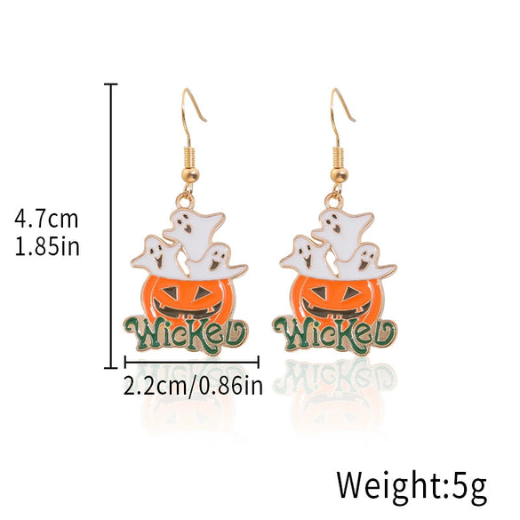 Alloy Halloween Earrings With Geometric Pattern Spider Spider Web Wizard Hat Black Cat Eye Beads Demon Witch Electroplated For Women