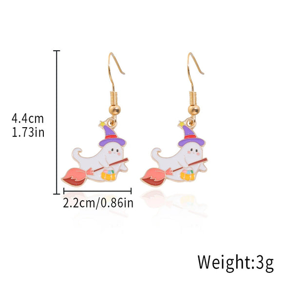 Alloy Halloween Earrings With Geometric Pattern Spider Spider Web Wizard Hat Black Cat Eye Beads Demon Witch Electroplated For Women