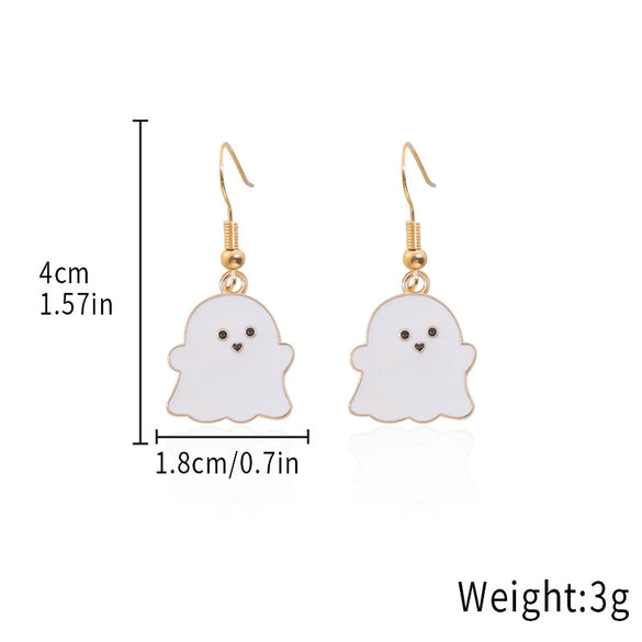 Alloy Halloween Earrings With Geometric Pattern Spider Spider Web Wizard Hat Black Cat Eye Beads Demon Witch Electroplated For Women