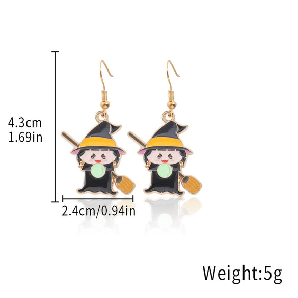 Alloy Halloween Earrings With Geometric Pattern Spider Spider Web Wizard Hat Black Cat Eye Beads Demon Witch Electroplated For Women
