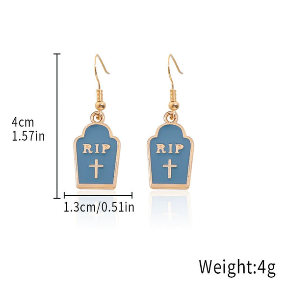 Alloy Halloween Earrings With Geometric Pattern Spider Spider Web Wizard Hat Black Cat Eye Beads Demon Witch Electroplated For Women