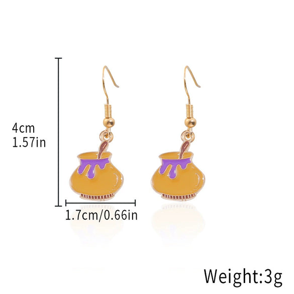 Alloy Halloween Earrings With Geometric Pattern Spider Spider Web Wizard Hat Black Cat Eye Beads Demon Witch Electroplated For Women