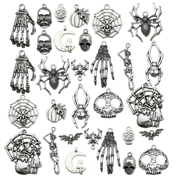 Alloy Halloween Jewelry Charms With Skull Skeleton Hand Pumpkin And More Electroplated Accessories