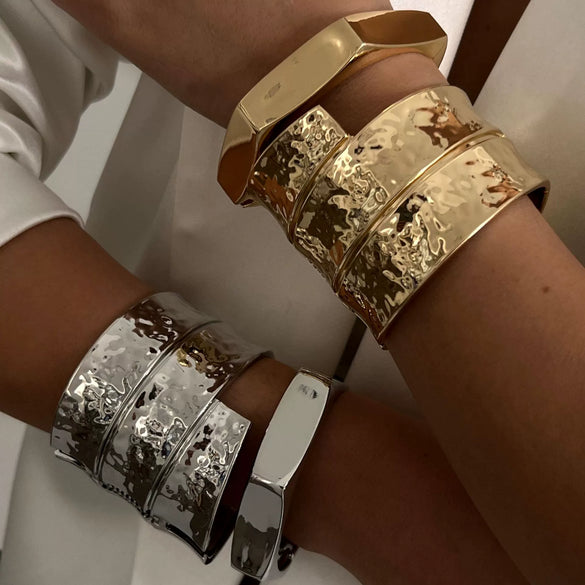 Alloy Hammer Surface Exaggerated Hip Hop Punk Wide Face Electroplated Bracelet