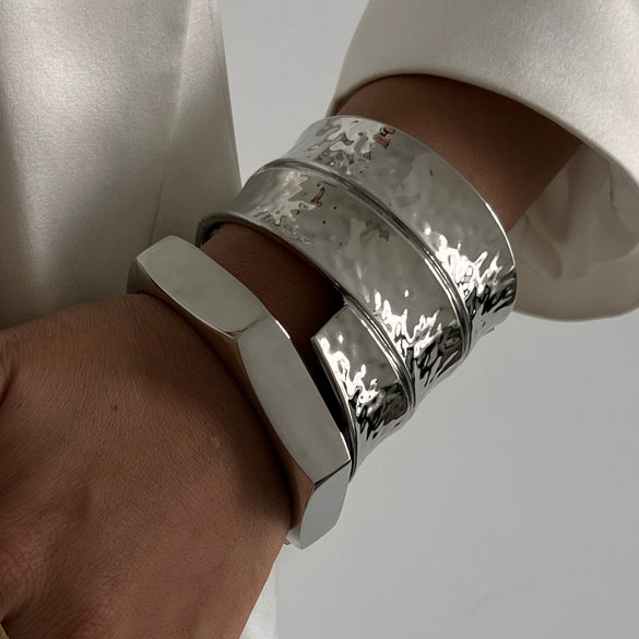 Alloy Hammer Surface Exaggerated Hip Hop Punk Wide Face Electroplated Bracelet