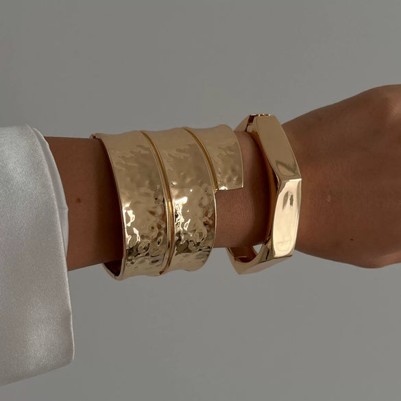 Alloy Hammer Surface Exaggerated Hip Hop Punk Wide Face Electroplated Bracelet
