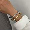 Alloy Hammered Geometric Curved Exaggerated Open Bracelet With Electroplating