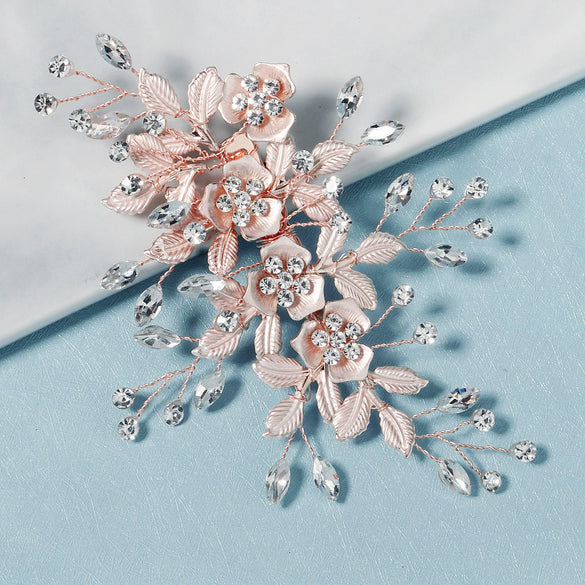 Alloy Hand Knitted Flower Leaf Bridal Hair Comb Pin Hair Accessories For Women
