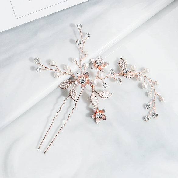 Alloy Hand Knitted Flower Leaf Bridal Hair Comb Pin Hair Accessories For Women