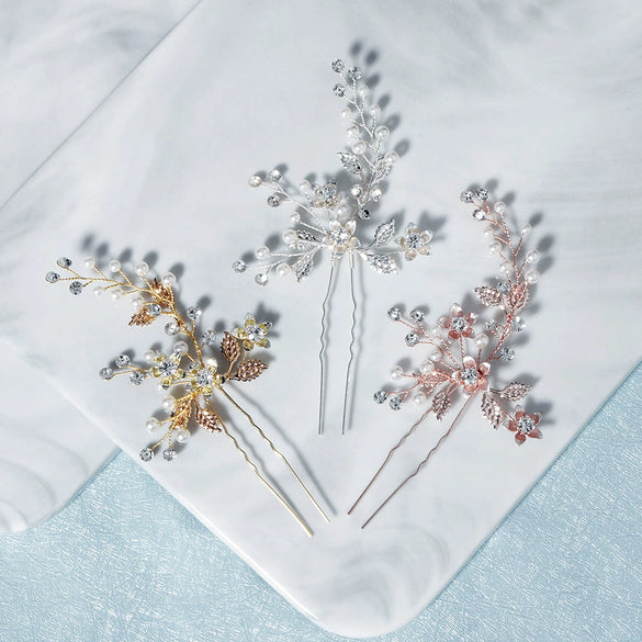 Alloy Hand Knitted Flower Leaf Bridal Hair Comb Pin Hair Accessories For Women