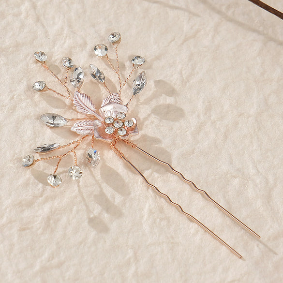 Alloy Hand Knitted Flower Leaf Bridal Hair Comb Pin Hair Accessories For Women