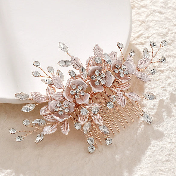 Alloy Hand Knitted Flower Leaf Bridal Hair Comb Pin Hair Accessories For Women