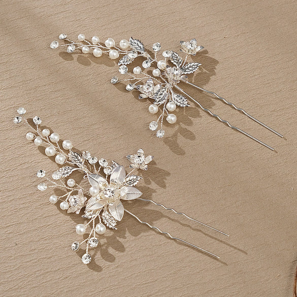 Alloy Hand Knitted Flower Leaf Bridal Hair Comb Pin Hair Accessories For Women