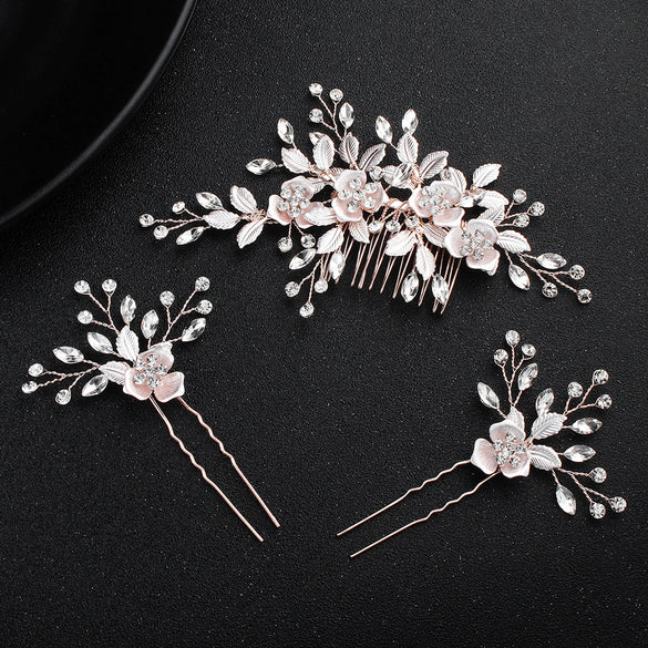Alloy Hand Knitted Flower Leaf Bridal Hair Comb Pin Hair Accessories For Women