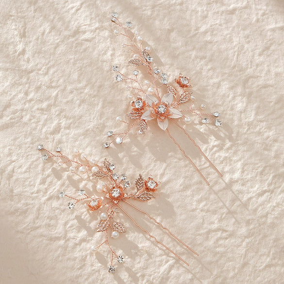 Alloy Hand Knitted Flower Leaf Bridal Hair Comb Pin Hair Accessories For Women