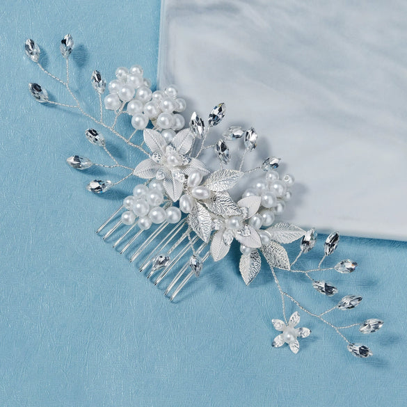 Alloy Hand Knitted Flower Leaf Bridal Hair Comb Pin Hair Accessories For Women