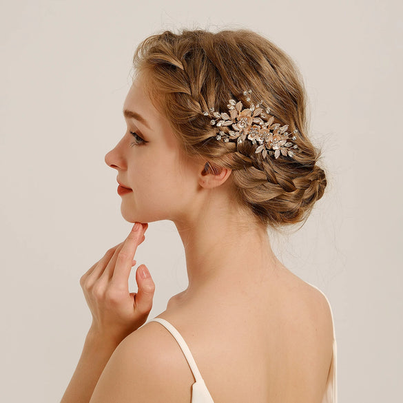 Alloy Hand Knitted Flower Leaf Bridal Hair Comb Pin Hair Accessories For Women